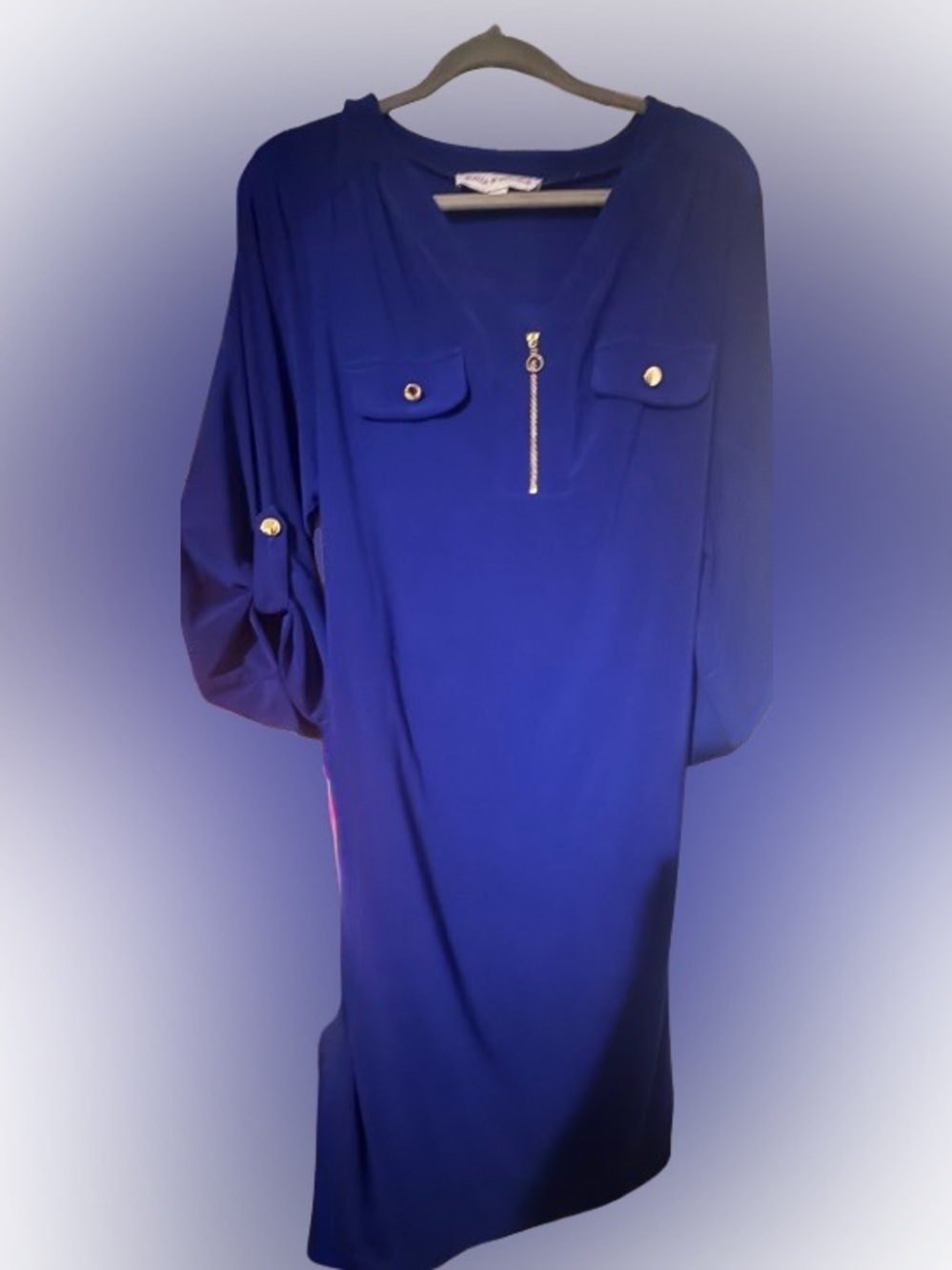 Emma & Michele Royal Blue Midi Dress with Gold Zipper